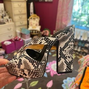 Snake Print Peep Toe Strappy Heel